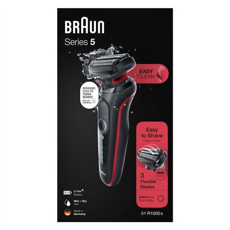 Braun | Shaver | 51-R1000s | Operating time (max) 50 min | Wet & Dry | Black/Red - 3